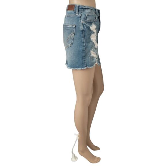 Hollister High Rise Denim Jean Skirt 26 Micro Mini Distressed Y2K Elena Gilbert - Picture 2 of 16